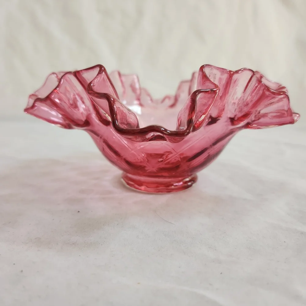 Fenton Cranberry Red Pink Optic Glass Bowl